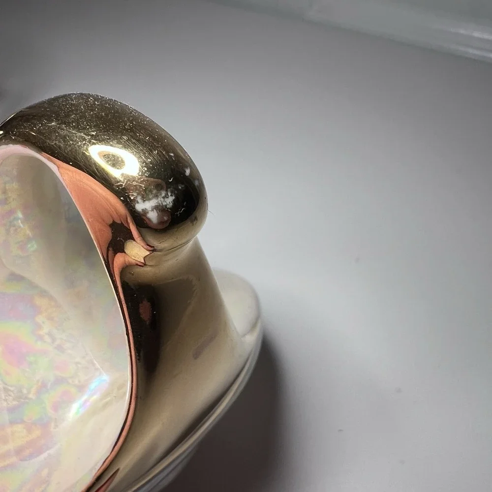 Vtg Pearl China Company Iridescent Lusterware Creamer‎ Sugar 22k Gold Trim